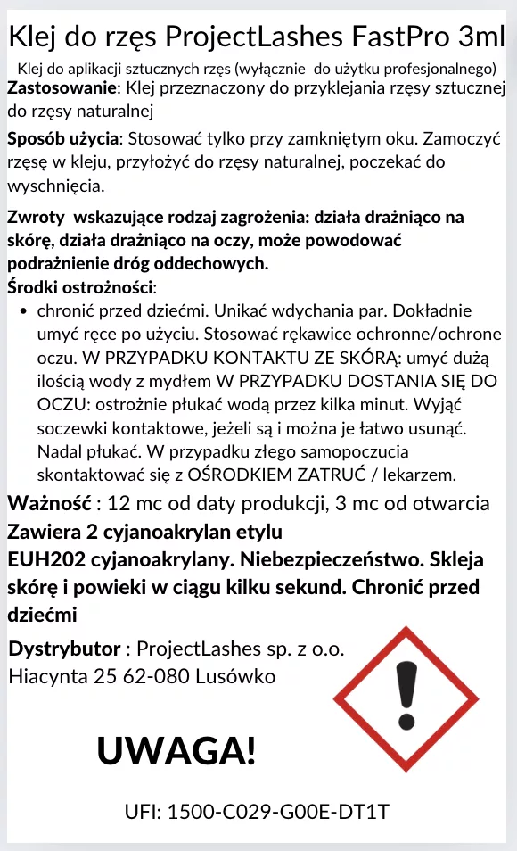 Klej do rzęs FAST PRO ProjectLashes 3g + GRATIS