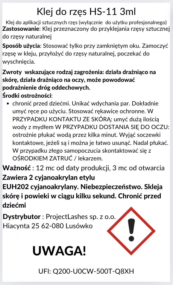 Klej do rzęs HS-11 ProjectLashes 3g + GRATIS