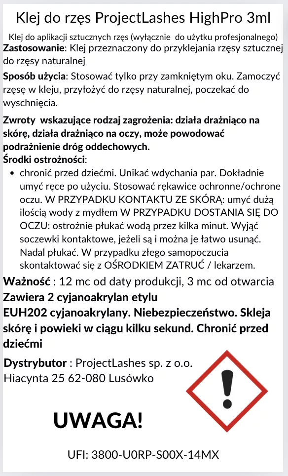 Klej do rzęs HIGH PRO ProjectLashes wysokie temp.