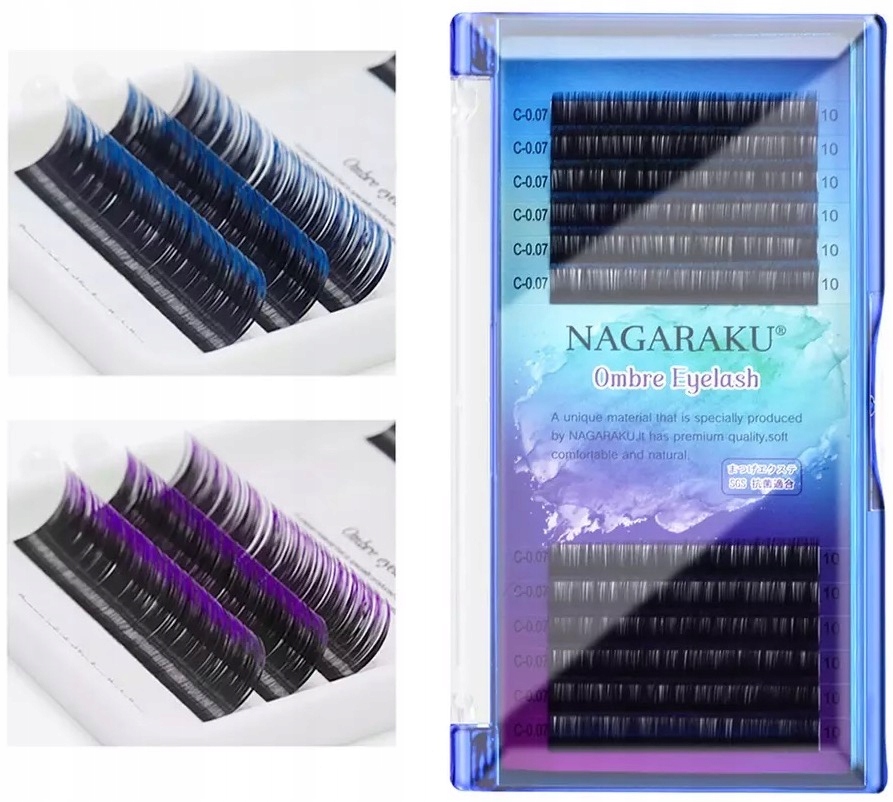 Rzęsy Nagaraku OMBRE kolorowe końcówki D 0,07 9mm