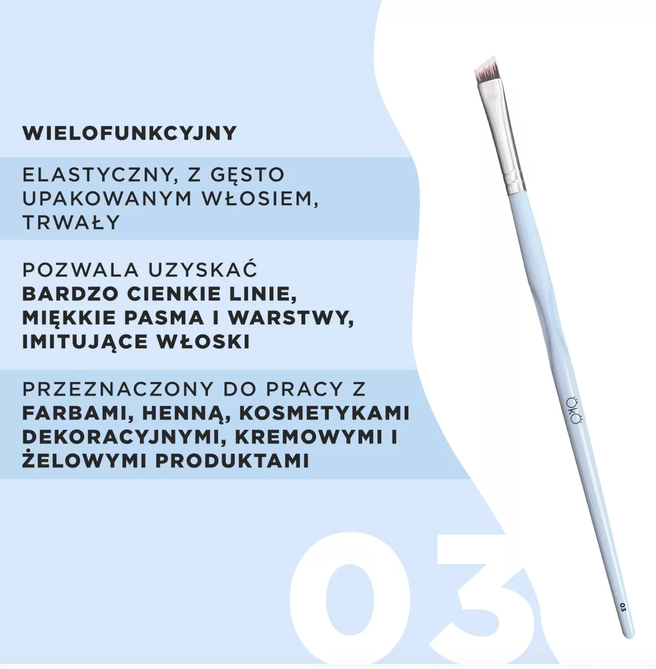 Pędzel OKO #3 do stylizacji brwi skośny pędzelek