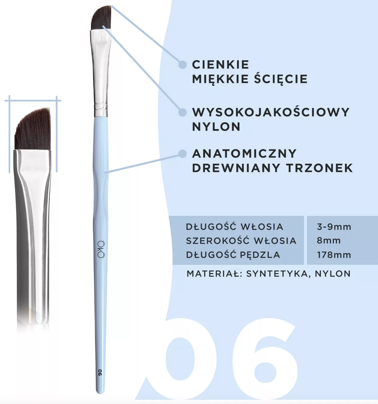 Pędzel OKO #6 do stylizacji brwi miękki ścięty duży pędzelek