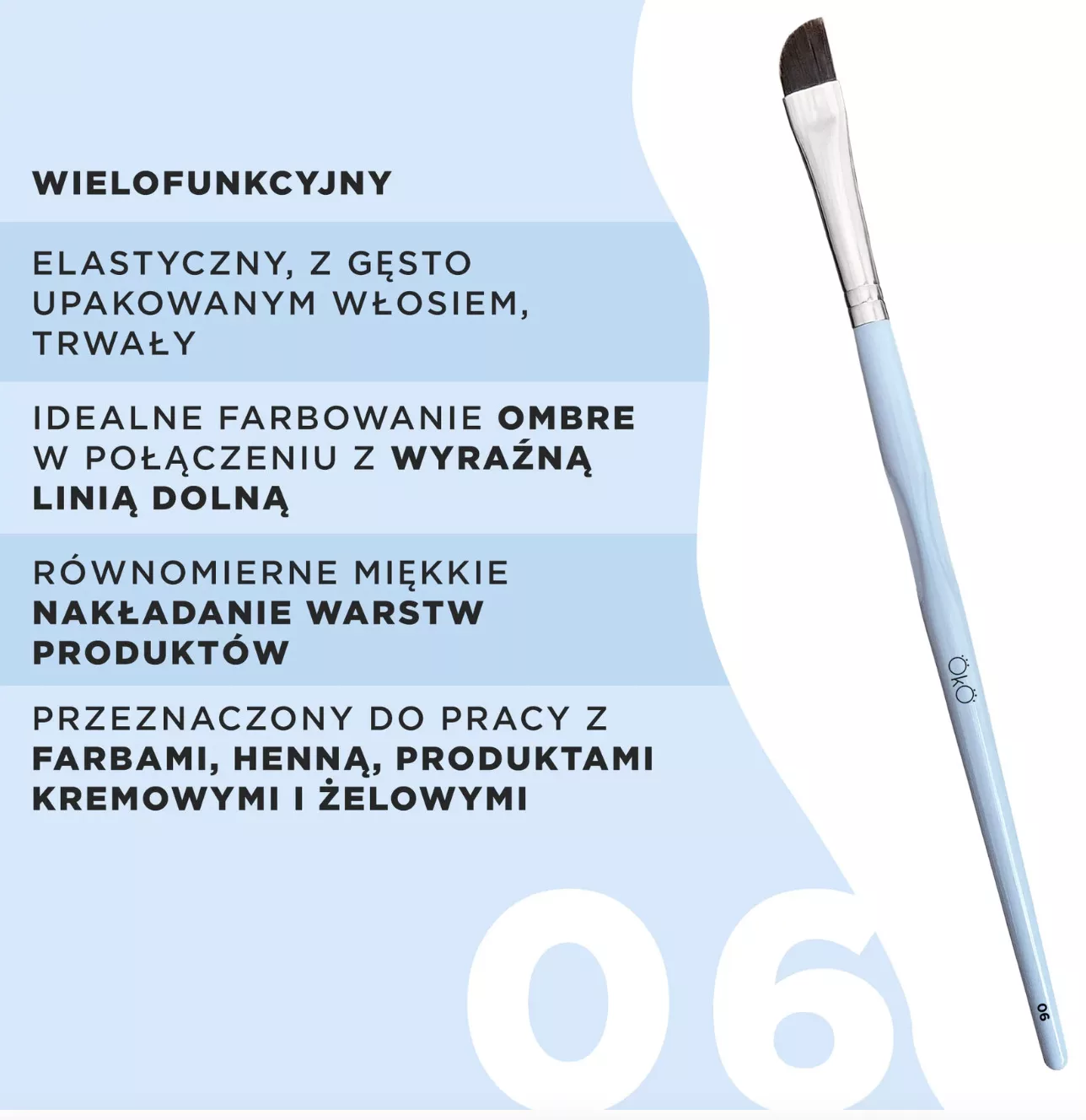 Pędzel OKO #6 do stylizacji brwi miękki ścięty duży pędzelek
