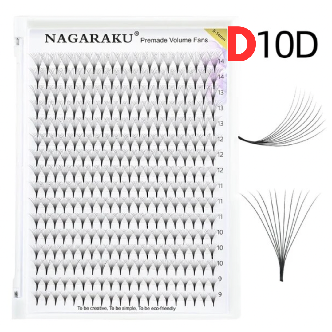 Rzęsy NAGARAKU gotowe KĘPKI D 0,07 MIX 10D 320 szt do przedłużania rzęs