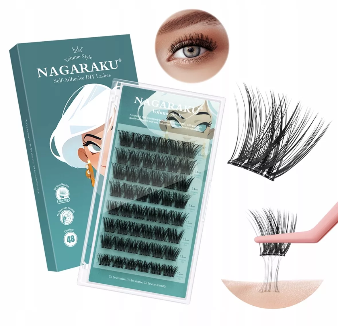 Rzęsy bondingowe NAGARAKU MIX 10-16mm DIY wielokrotnego użytku Z KLEJEM