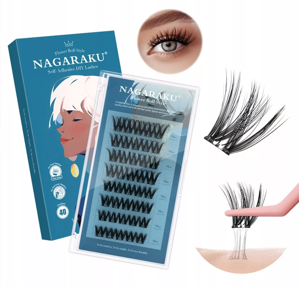 Rzęsy bondingowe NAGARAKU MIX 10-16mm DIY wielokrotnego użytku Z KLEJEM