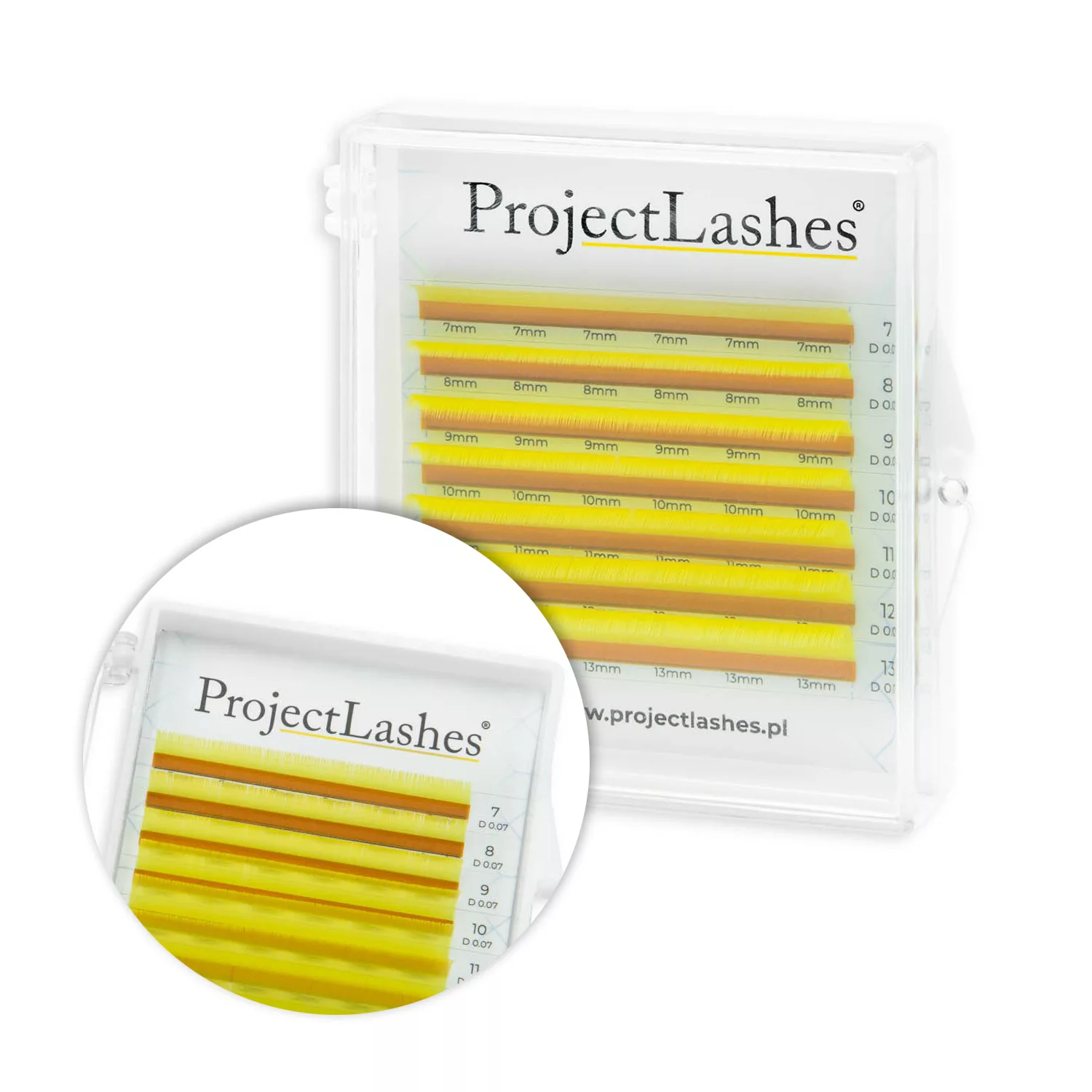 Rzęsy kolorowe ProjectLashes YELLOW L 0,07 MIX 7-13 mm