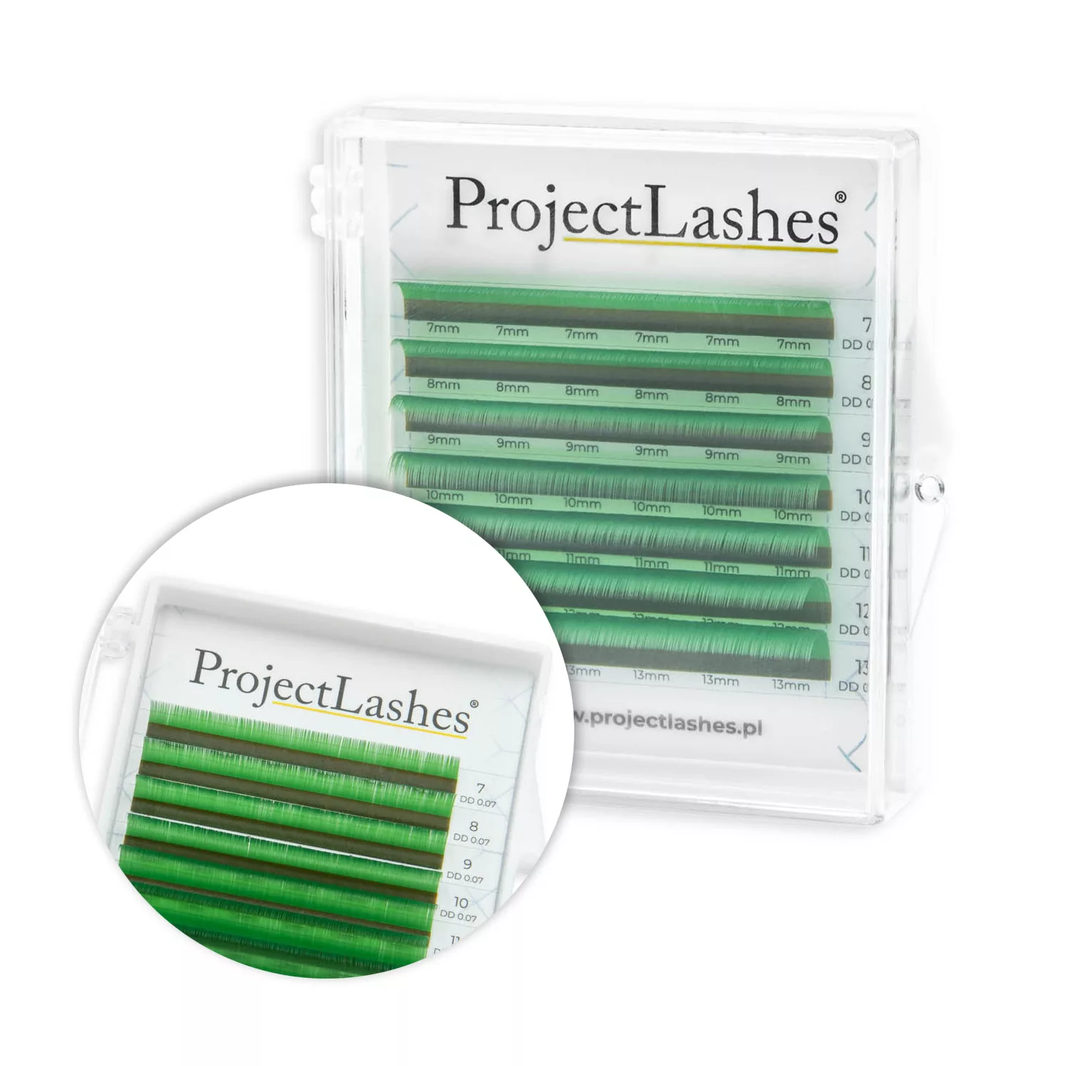 Rzęsy kolorowe ProjectLashes GREEN C 0,07 MIX 7-13 mm