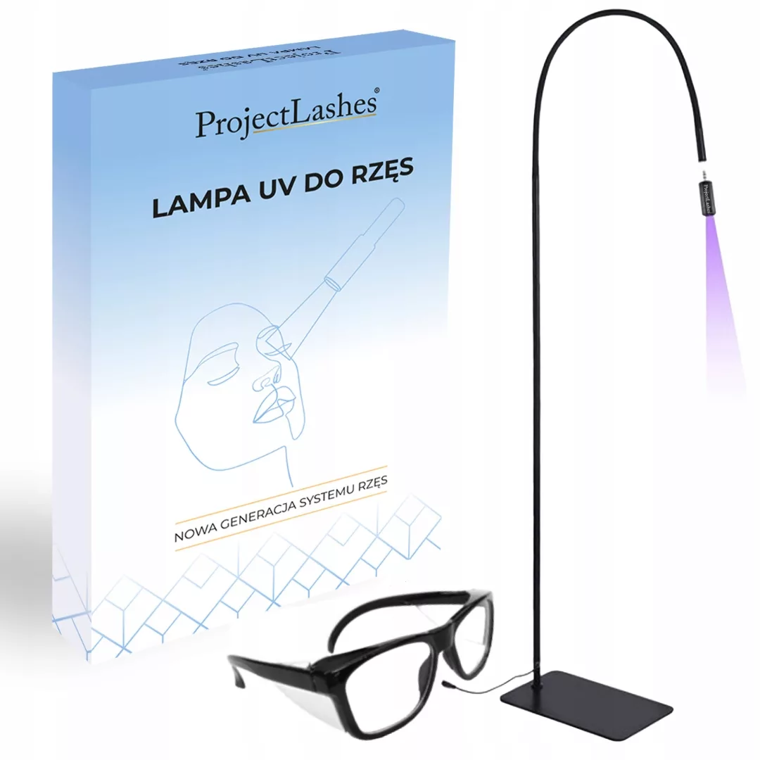Zestaw Lampa UV do przedłużania rzęs – okulary klej płatki pod oczy taśma