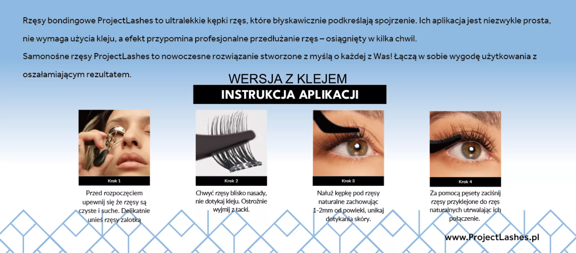 Rzęsy bondingowe ProjectLashes GlamSeal DIY mix 10-12-14mm Z KLEJEM cluster