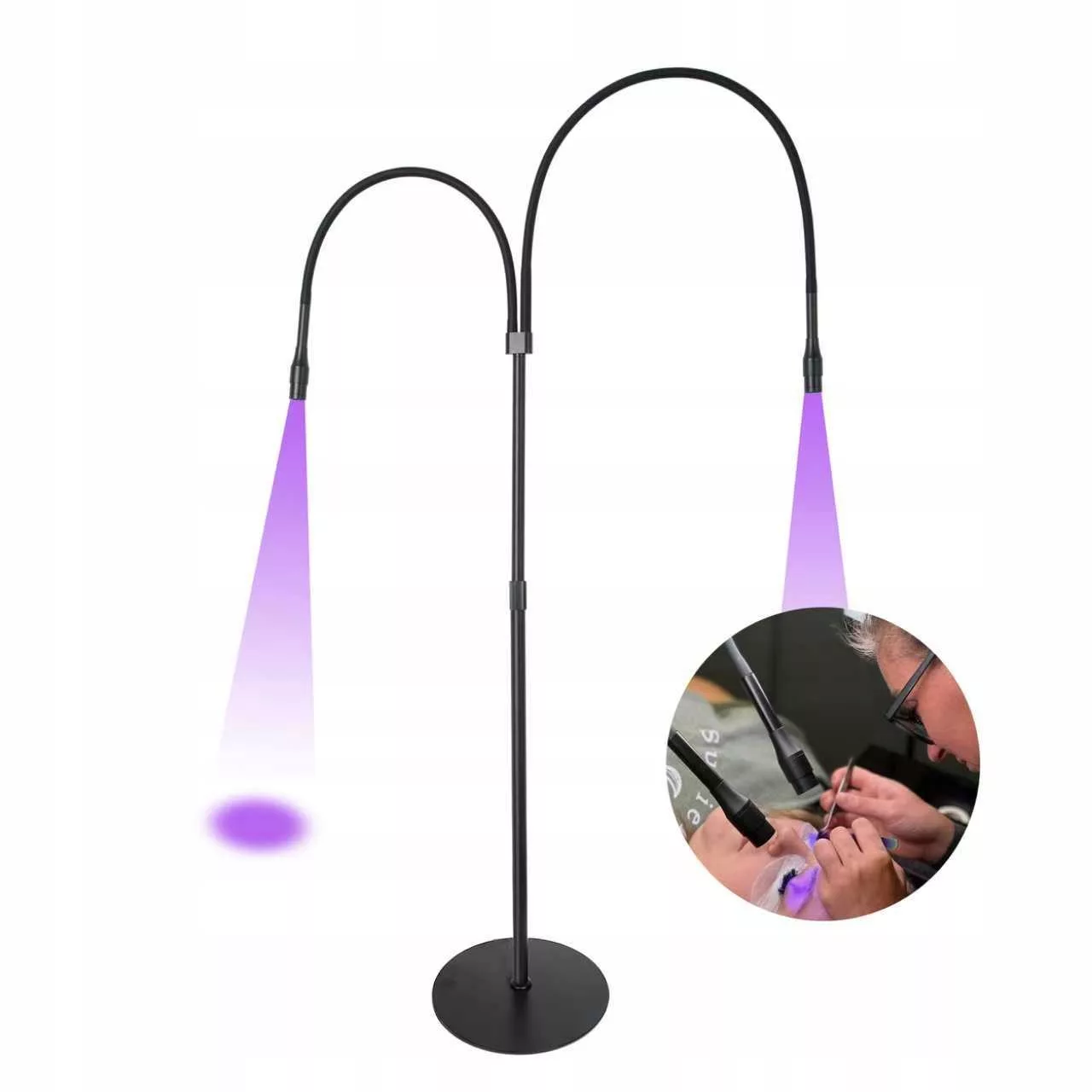 PODWÓJNA Lampa UV do przedłużania rzęs ProjectLashes + okulary CZARNA