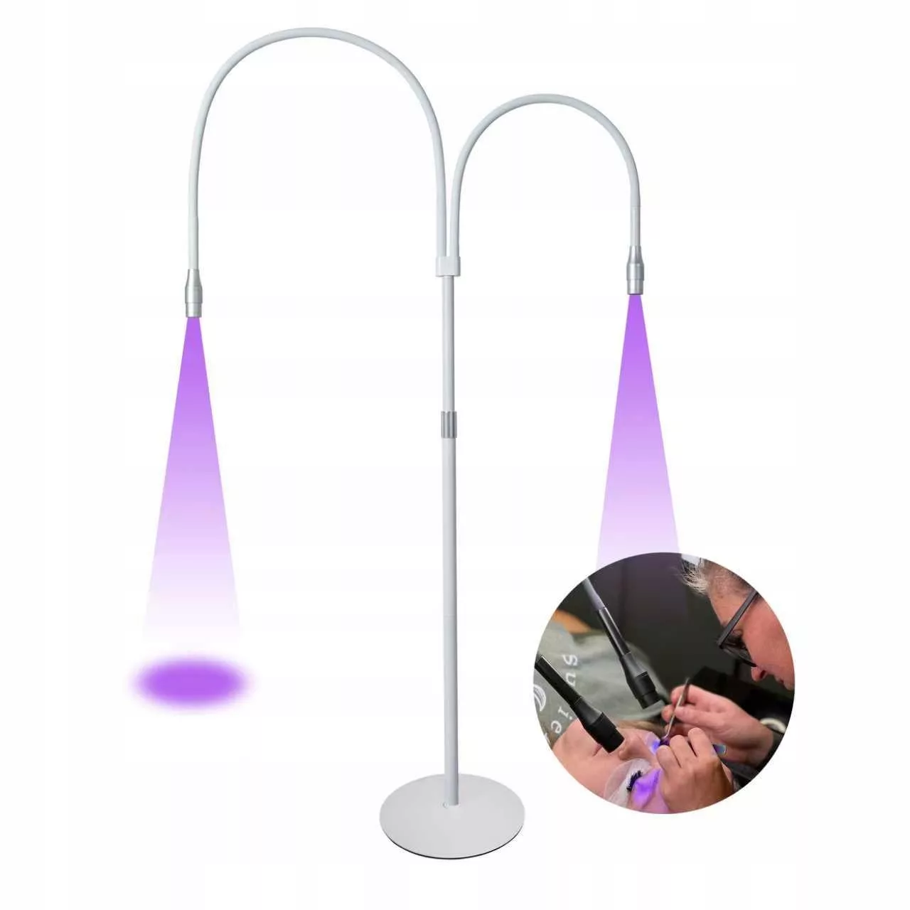 PODWÓJNA Lampa UV do przedłużania rzęs ProjectLashes + okulary BIAŁA