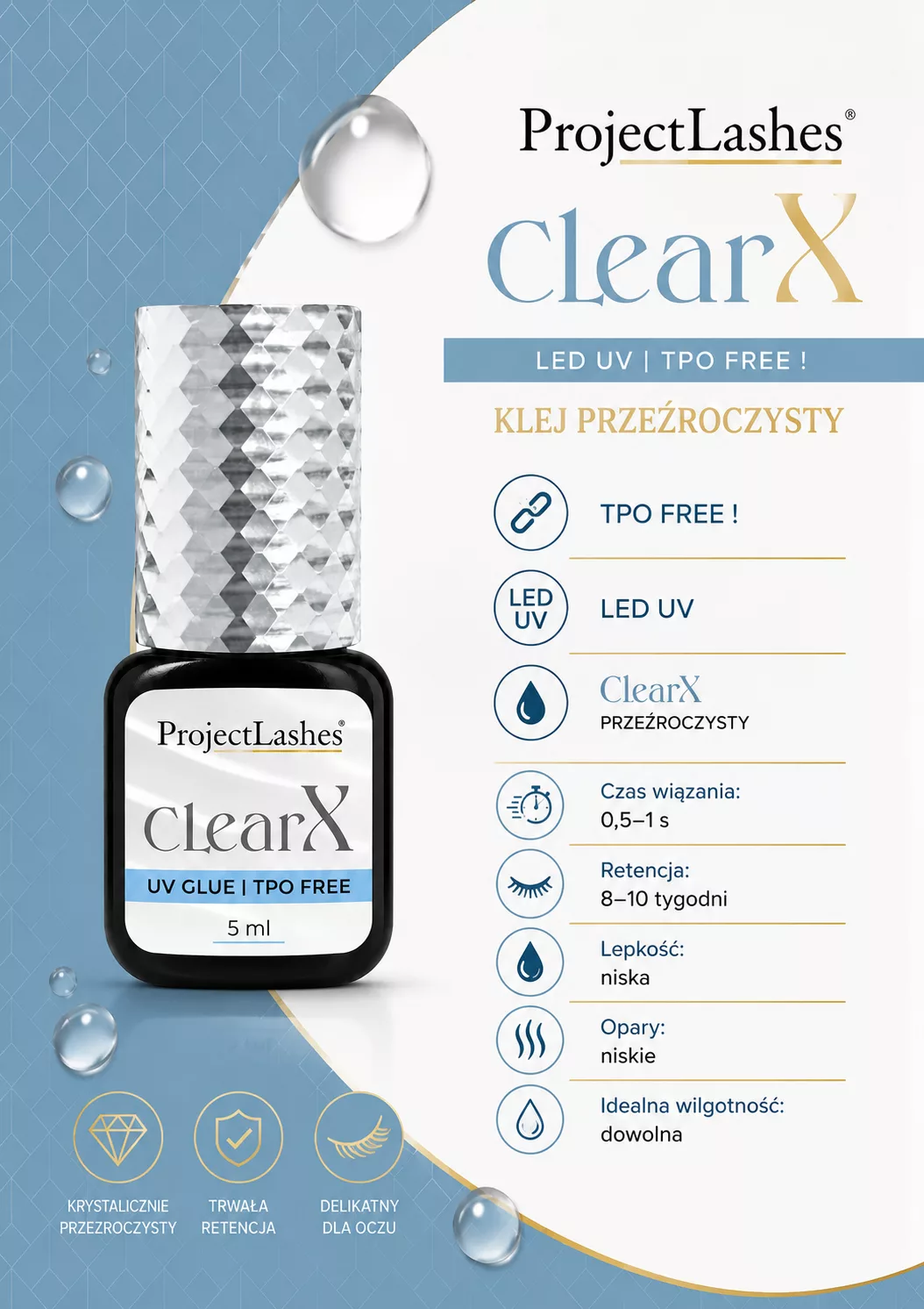 Klej do przedłużania rzęs UV LED ProjectLashes ClearX przeźroczysty 5ml bez TPO