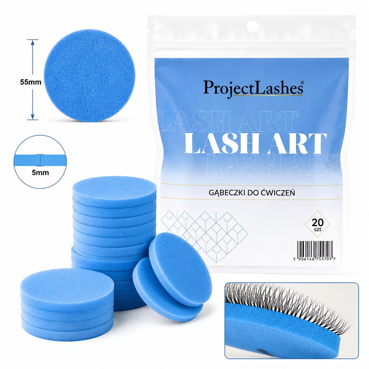 Gąbeczki do ćwiczeń rzęs ProjectLashes ćwiczenie przedłużania rzęs 20 szt