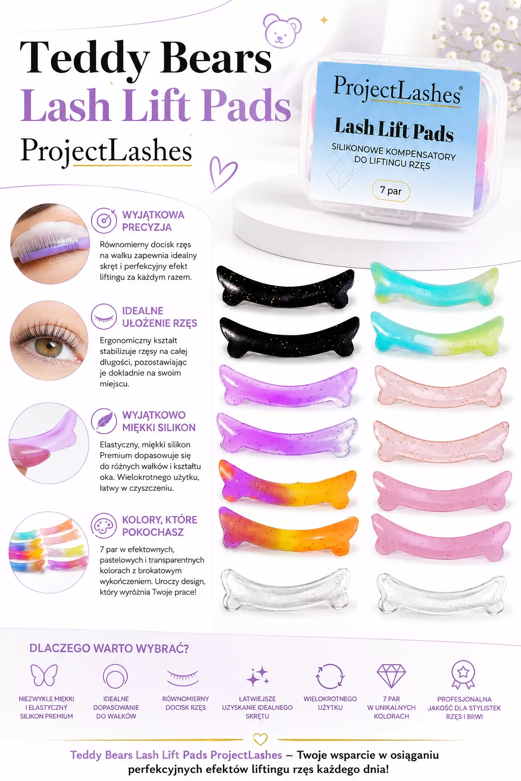 Kompensatory do liftingu rzęs Teddy Bears Lash Lift Pads ProjectLashes 7par